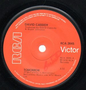 DAVID CASSIDY, TOMORROW / HALF PAST YOUR BEDTIME 