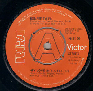 BONNIE TYLER , HEY LOVE (IT'S A FEELIN) / IT'S ABOUT TIME - PROMO
