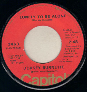 DORSEY BURNETTE , LONELY TO BE ALONE / CRY MAMA